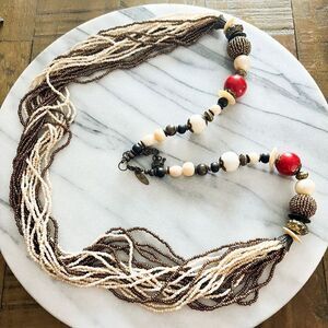 New York & Company Necklace White Cream Red Brown Beaded Boho Ethnic‎
